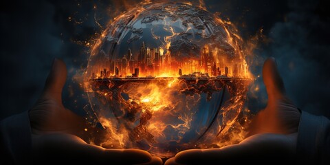 burning fire in the fireplace