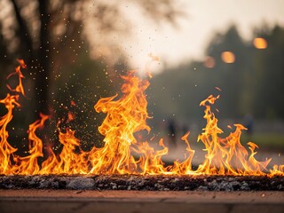 Realistic hot fire bokeh effect, PNG format.