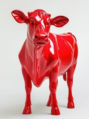 Striking Red High-Gloss Cow Statue with a Modern and Artistic Flair