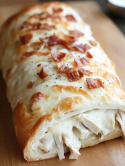 Close-Up of a Cheesy Garlic Bread Loaf Freshly Baked with Crispy Golden Crust