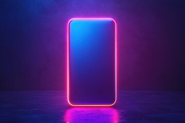 Illuminated vertical frame with neon lights in dark minimalist setting