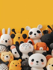 Colorful Collection of Cute Minimalist Animal Plush Toys in a Bright Display