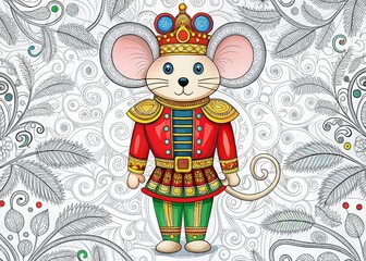Silhouette of a Christmas nutcracker mouse.  Perfect for coloring fun.  AI-created.