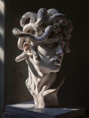 Realistic Marble Statue of Medusa with Intricate Snake Hair and Intense Expression