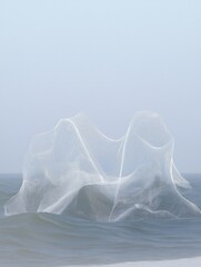 Minimalist Abstract Fabric Waves in a Soft Misty Atmosphere