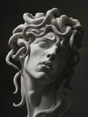 Elegant Marble Statue of a Mythological Woman with Flowing Hair and Serene Expression