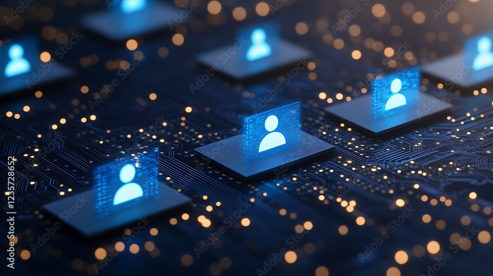 Poster digital network of user profiles representing connectivity and social interaction