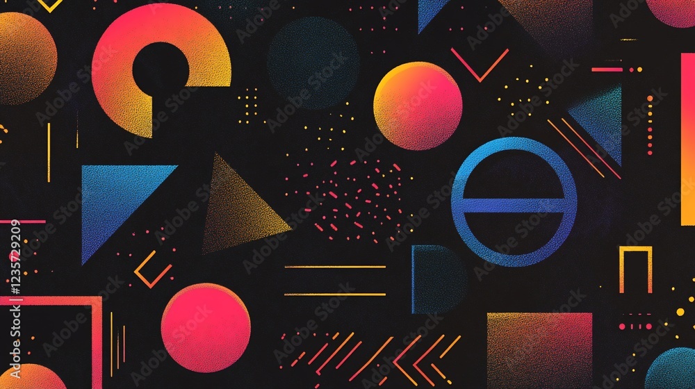 Poster abstract geometric shapes with gradient colors on a dark textured background