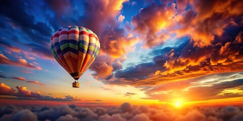 Obraz premium Sunset hot air balloon, tilted perspective, generated by AI art.
