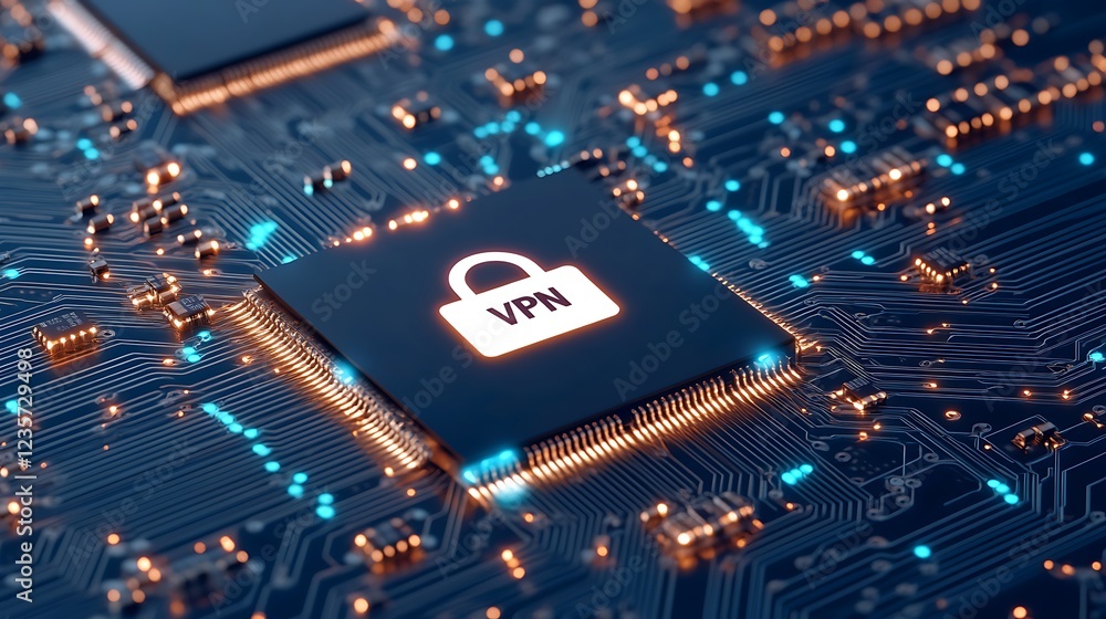 Aufkleber secure vpn connection on a modern circuit board for enhanced privacy