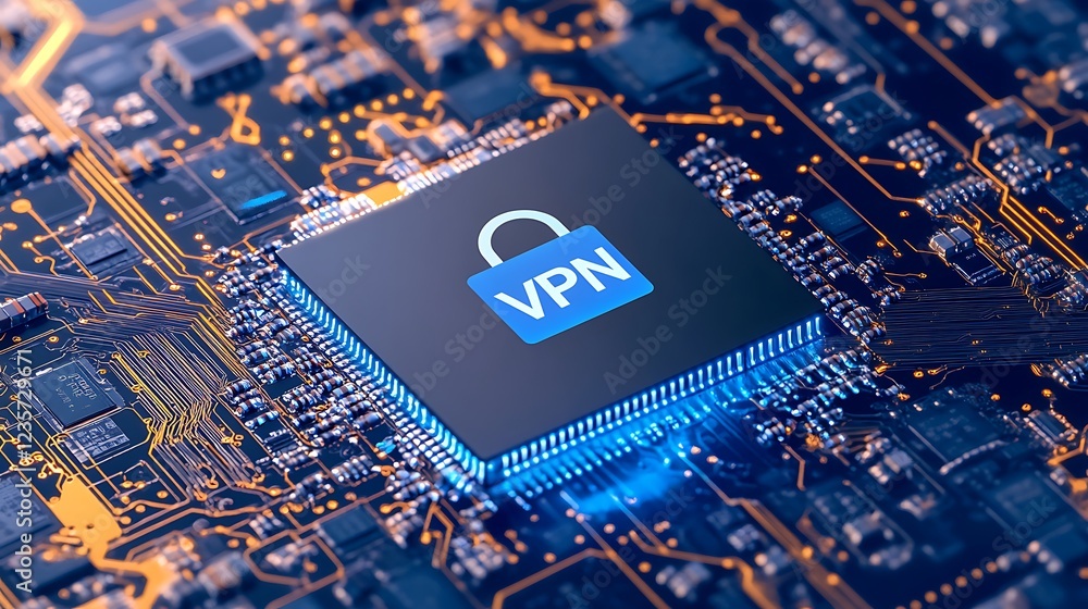 Aufkleber secure vpn connection on a modern circuit board for enhanced privacy