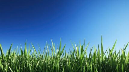 Obraz premium Springtime Meadow with Clear Blue Sky, Lush Green Grass Against a Blue Sky background