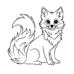 Cute fox cartoon, vector illustration, fox icon isolated on white background. Line art.