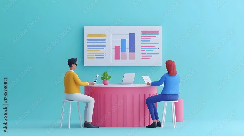 Poster data-driven business planning and analytics review by professional team in 3d