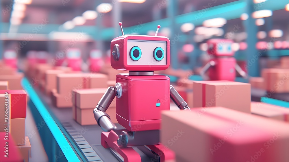 Aufkleber robotic automation in red warehouse for efficient ecommerce