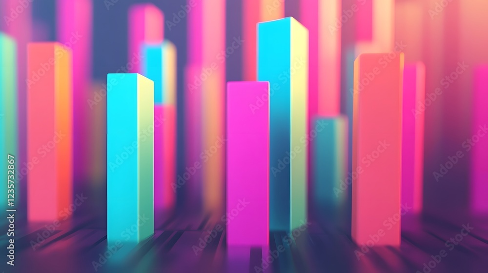 Poster futuristic financial growth visualized with abstract 3d bar charts and graphs