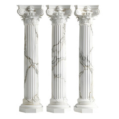 Obraz premium Three classical Corinthian columns isolated on a white background