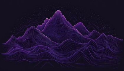 Abstract Purple Line Art Mountain Range Under Night Sky