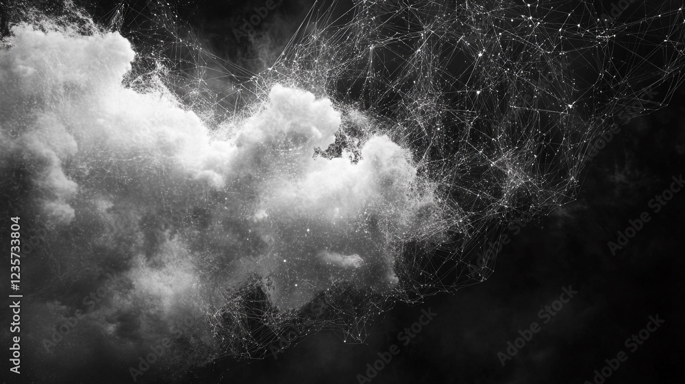 Poster abstract cloud network digital art monochrome background design graphic texture white black web data