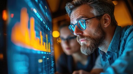 Focused professionals analyzing data on a computer screen