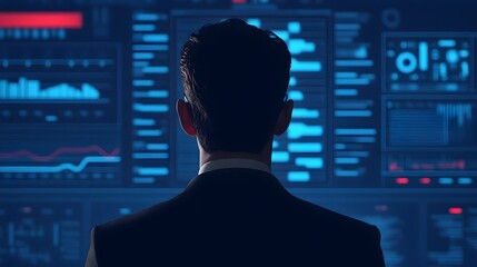 CEO Analyzes Futuristic Data Visualization for Business Growth and Leadership