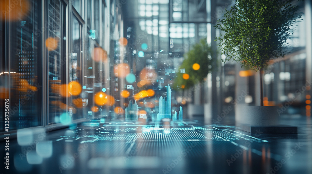 Poster abstract digital data visualization modern cityscape technology background cyber design future