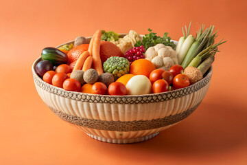 Basket full of various types of fresh summer vegetables, High angle view of vegetables on table