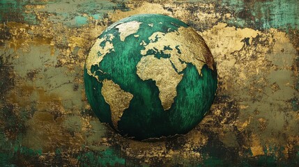 Emerald and Gold Globe on Textured Background