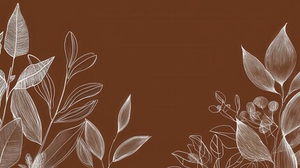 Elegant Botanical Line Art on Brown Background
