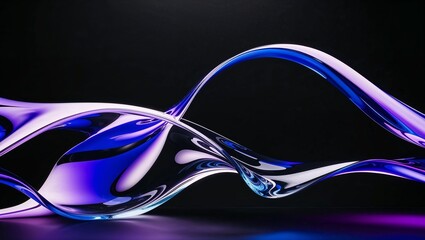 blue and clear glass sculpture on a black background, abstract wave