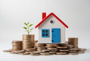 House with Coins and Money Symbolizing Wealth and Investment