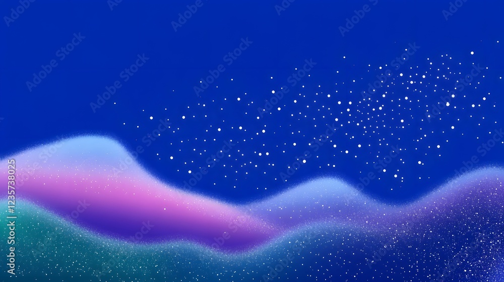 Poster mesmerizing cosmic gradient with scattered starry dots and abstract wave shapes