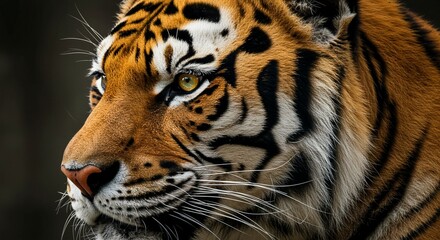 Obraz premium Majestic Tiger Portrait: Intense Gaze, Striking Stripes, Dramatic Lighting