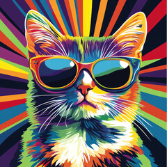 Colorful Cat Sunglasses Pop Art Background Design