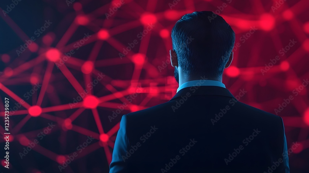 Aufkleber digital art of businessman merging into blockchain network for decentralized finance