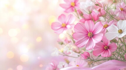 A vibrant bouquet of purple and white flowers with an elegant silk ribbon, celebrating the strength and beauty of women.