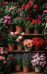 Assortment of Flower Pots with Beautifully Arranged Flowers and Plants