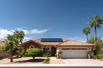 Obraz premium Desert Home with Solar Panels under Bright Blue Sky