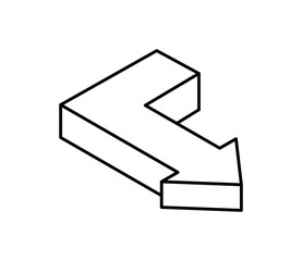 シンプルな曲がった矢印のアイコンイラスト　アイソメトリック
