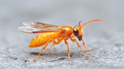 Fototapeta premium Orange wasp on grey stone, close-up macro