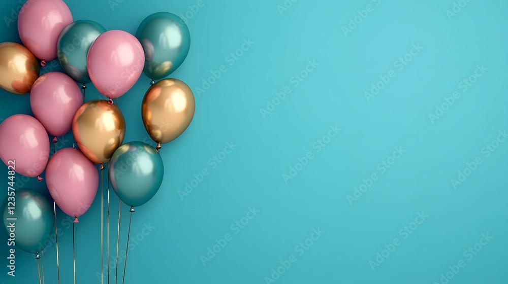 Poster colorful abstract party balloons with glowing edges and smooth gradient background