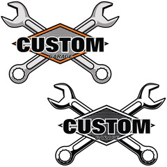 Custom garage emblem logo with crossed wrenches