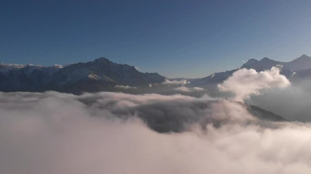 Caucasus, North Ossetia. Alagir gorge. Clouds over a mountain valley.