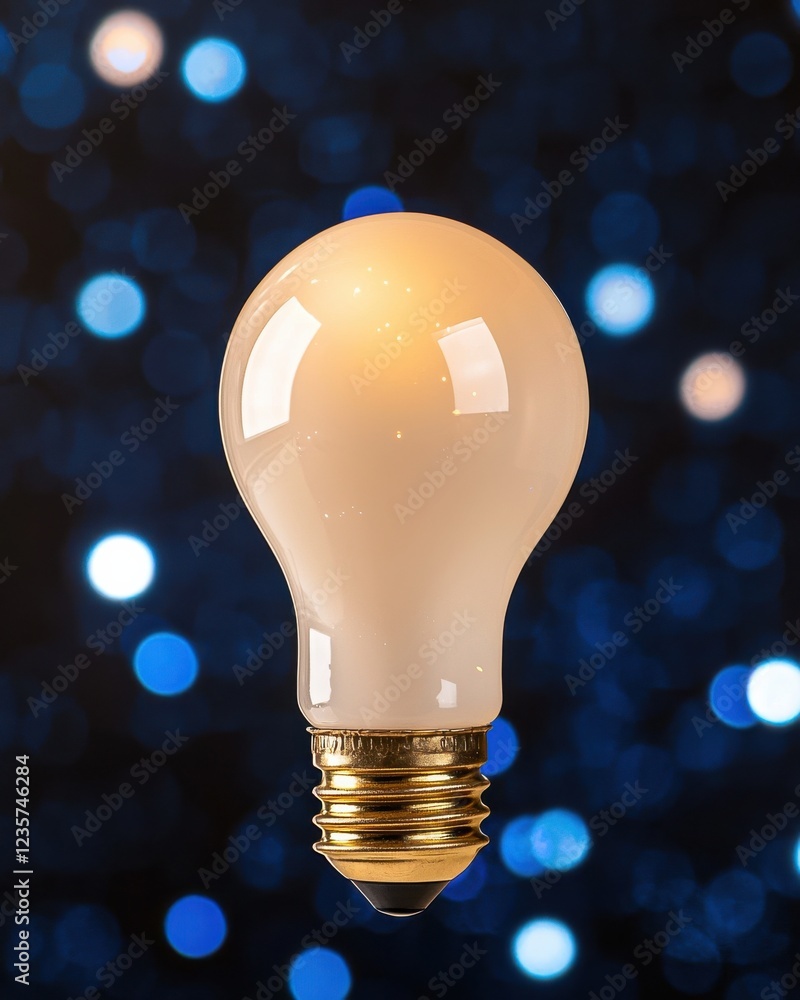 Poster a glowing light bulb against a blurred bokeh background, creating a warm and inviting atmosphere.