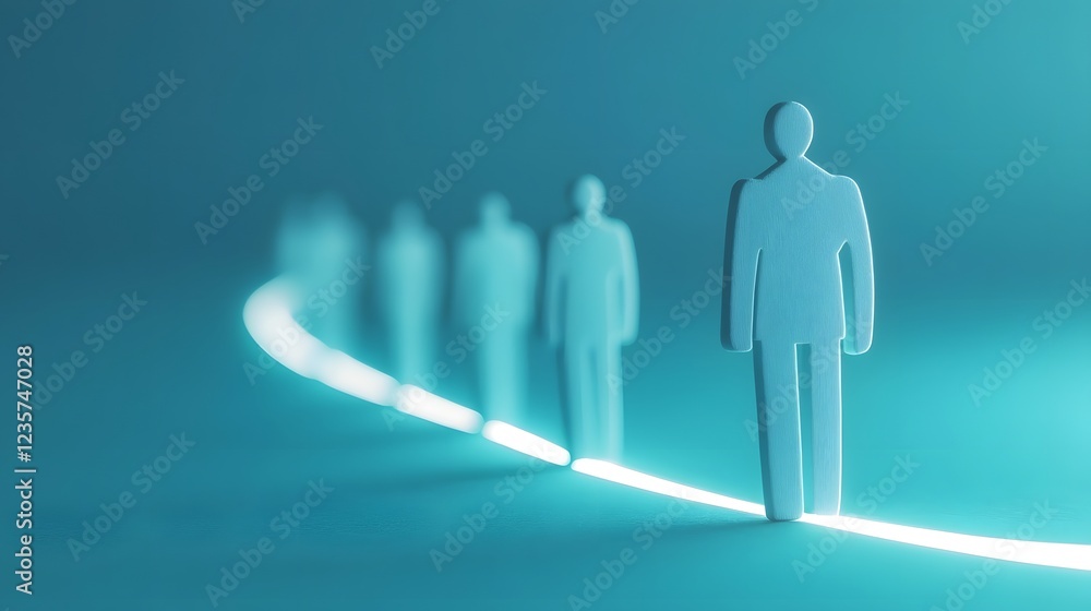 Aufkleber abstract visual of leader guiding team on luminous path towards growth and development