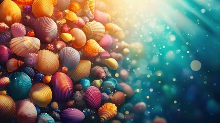 Fototapeta premium Vibrant Colorful Seashells Under Soft Ocean Light