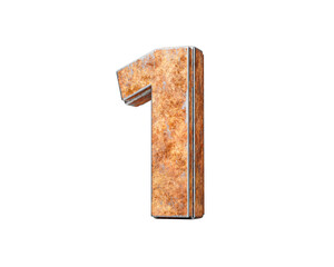 Number One 1 Digit Made Of Old Rusty Iron Metal Texture 3d Illustration