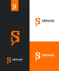 Modern and energetic logo concept featuring the letter S combined with a lightning bolt symbol. Ideal for technology, power, or sports brands. Vector set.