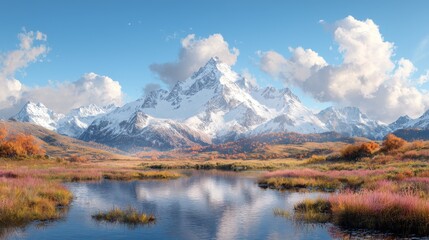Fototapeta premium Autumnal mountain lake reflection, scenic landscape (5)