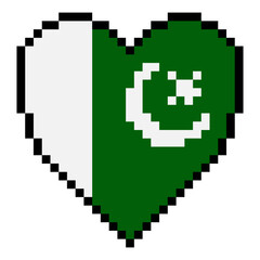 Fototapeta premium Pakistan flag with heart shape in pixel art style